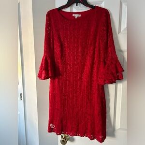 Red dress, lace overlay, size 10
